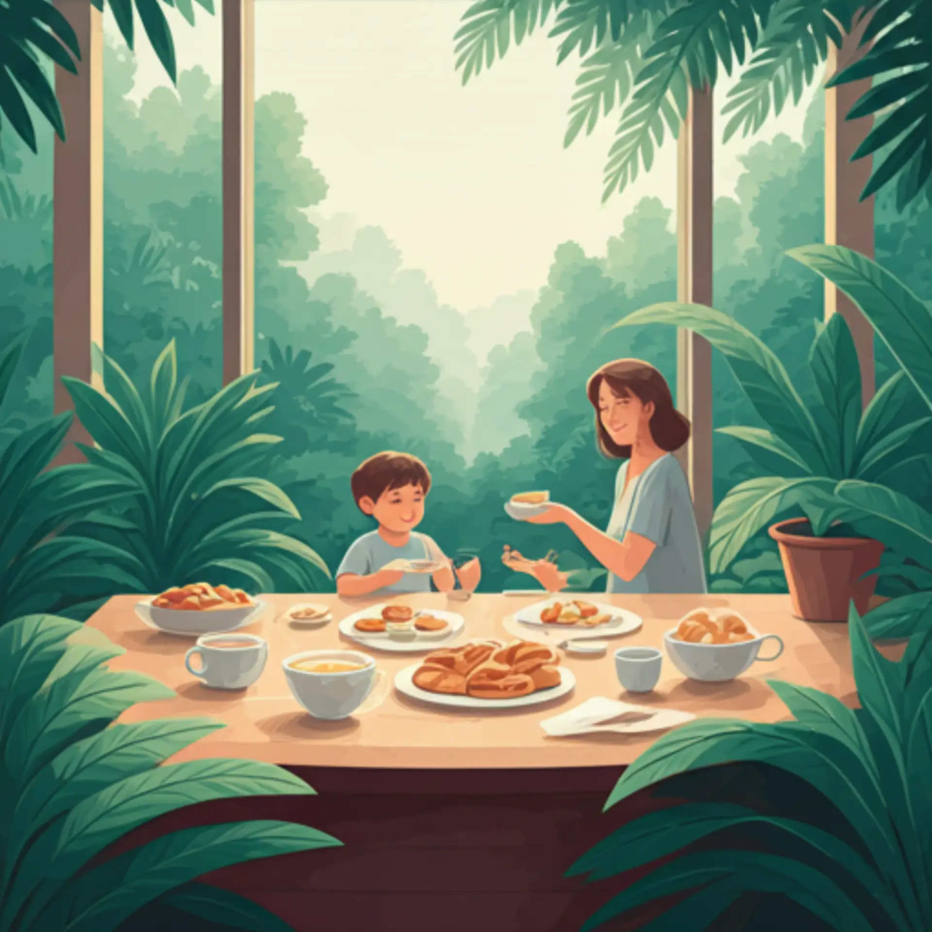 Family garden breakfast